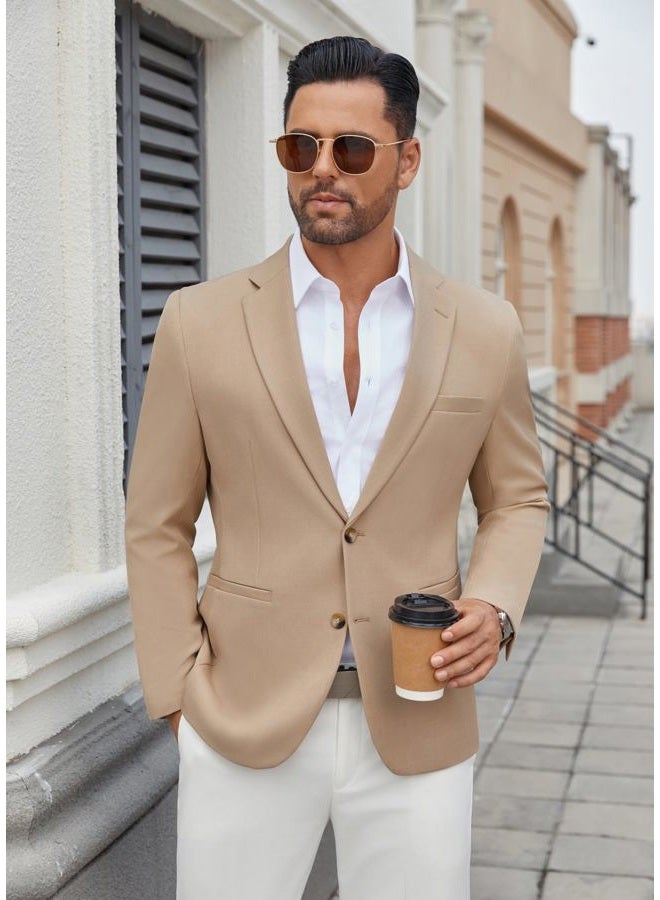 COOFANDY Men's Casual Blazer Regular Fit Lightweight Two Button Sport Coat Suit Jacket, Khaki, XL - Image 3