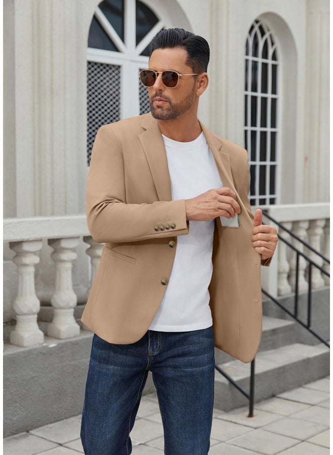 COOFANDY Men's Casual Blazer Regular Fit Lightweight Two Button Sport Coat Suit Jacket, Khaki, XL - Image 4