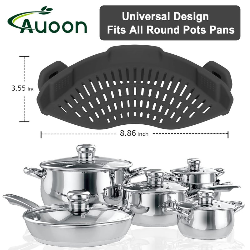 AUOON Clip On Strainer Silicone for All Pots and Pans, Pasta Strainer Clip on Food Strainer for Meat Vegetables Fruit Silicone Kitchen Colander (Gray) - Image 2