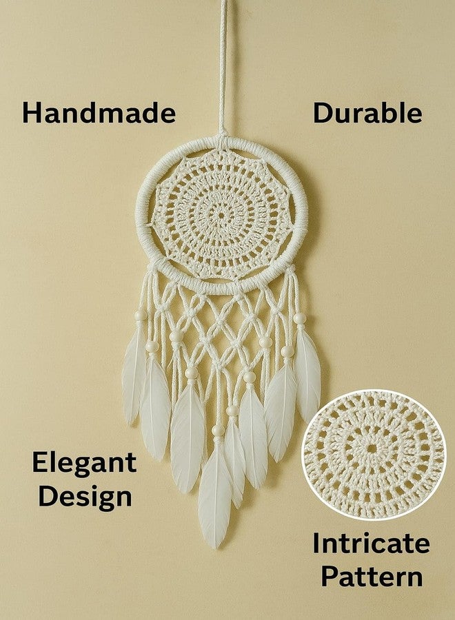 ThincAmaxe Handmade Evil Eye Dream Catcher Wall Hanging – Boho Macrame Décor with Feathers & Wooden Beads | Protection Talisman for Positive Energy, Bedroom, Living Room & Car Decoration (White) - Image 5