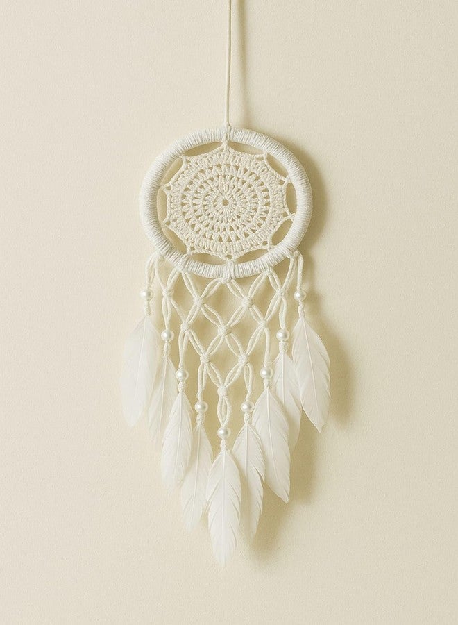 ThincAmaxe Handmade Evil Eye Dream Catcher Wall Hanging – Boho Macrame Décor with Feathers & Wooden Beads | Protection Talisman for Positive Energy, Bedroom, Living Room & Car Decoration (White) - Image 2