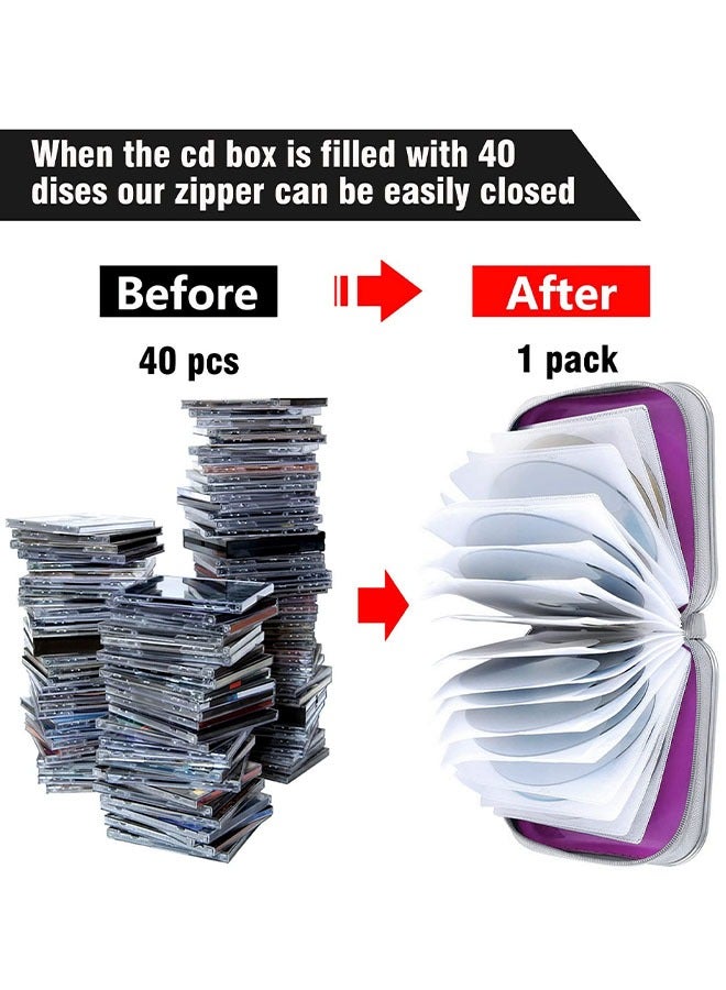 FLABOX 40 CD/DVD Sleeves Portable  Storage Organizer Scratch-Resistant Protective Cases (Purple)  - Image 4