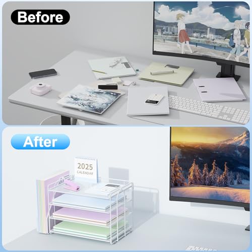 Spacrea Desk Organizers and Accessories Paper Organizer for Desk with File organizer Desk Accessories Workspace Organizers for Office Supplies White - Image 3