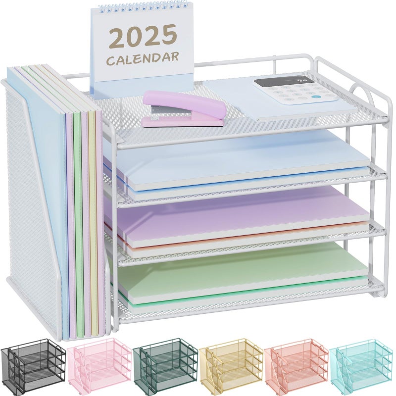Spacrea Desk Organizers and Accessories Paper Organizer for Desk with File organizer Desk Accessories Workspace Organizers for Office Supplies White - Image 2
