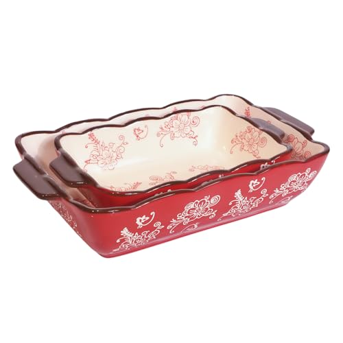 TUSIMI Rectangle Casserole Dish Porcelain Baking Dish Lasagna Baking Dish Cheese Serving Oven BakewareSet of 2 Red - Image 1