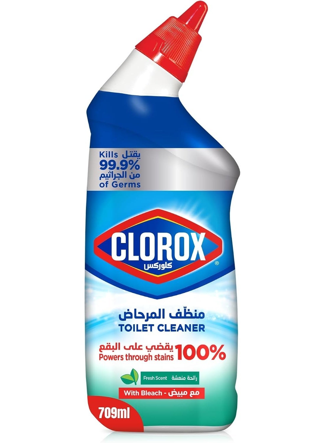 Clorox Toilet Cleaner Fresh Scent, 709ml, Kills 99.9% of Germs and 100%, Powers Through Stains, with Bleach
