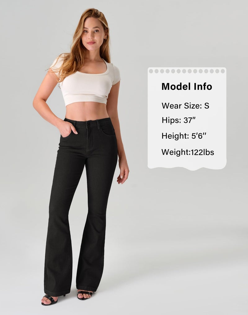 roswear Womens Mid Waist Bell Bottom Stretchy Flare Jeans Pants Black Small - Image 4