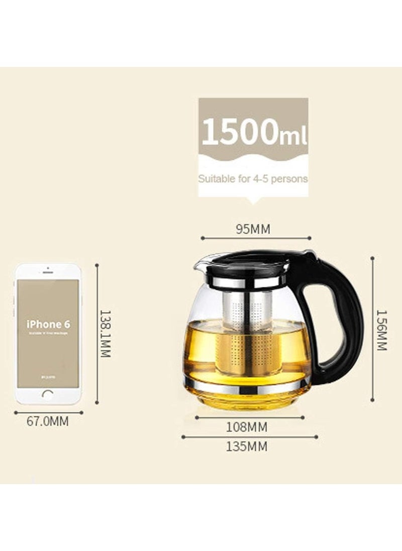 Generic - Teapot With Infuser In Glass & Stainless Steel Large 1500ml Tea Pot for Loose Leaf Fruit Or Herbal Infusions With Fine Mesh Diffuser Strainer - Image 1