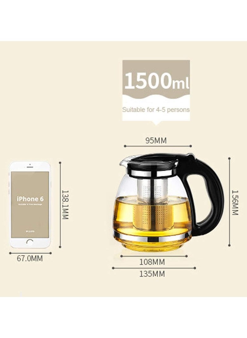 Generic - Teapot With Infuser In Glass & Stainless Steel Large 1500ml Tea Pot for Loose Leaf Fruit Or Herbal Infusions With Fine Mesh Diffuser Strainer - Image 1