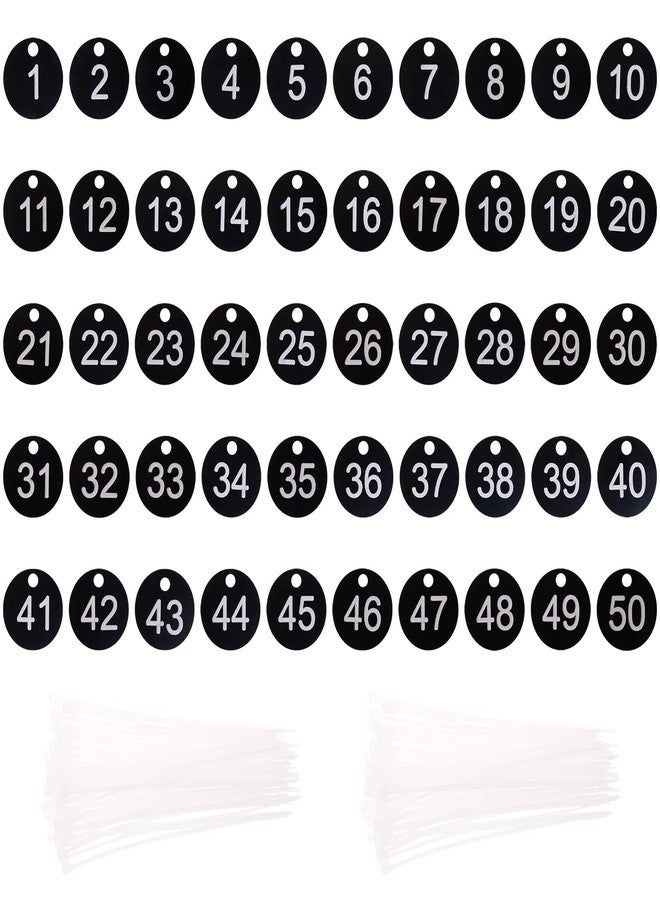 ONLYKXY 1-50 Number Tags Plastic Numbered Marking Identification Hang Tags Luggage Labels ID Tag with Rings for Organized Coded Key Box Cabinet Plant Coding Tag (Black) - Image 1