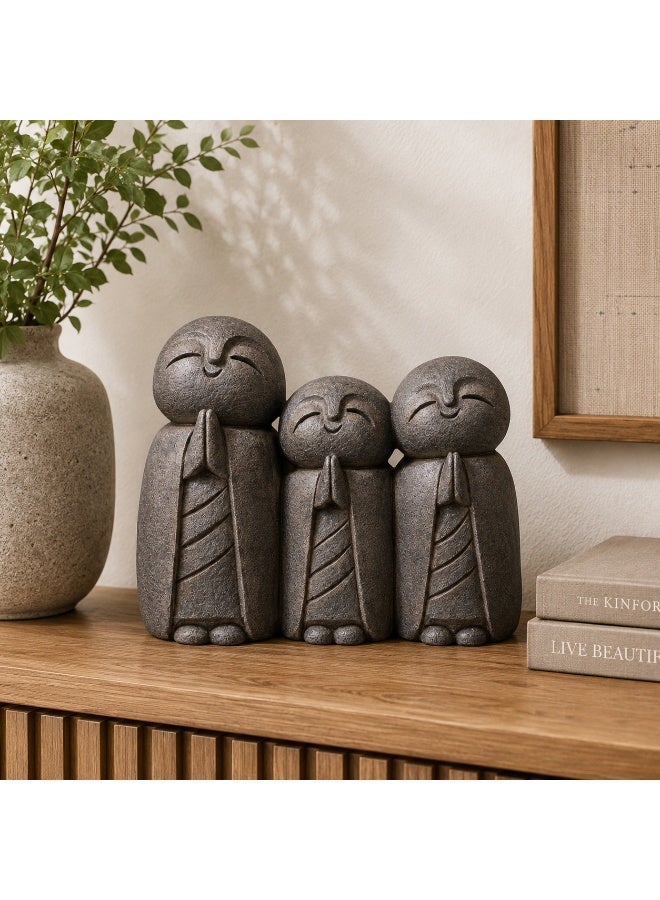 Home Auraa Three Monks Decorative Showpiece | Figurine | Polyresin Tabletop Décor | Antique Grey Finish | 41.5 x 36 x 11.5 CM - Image 1