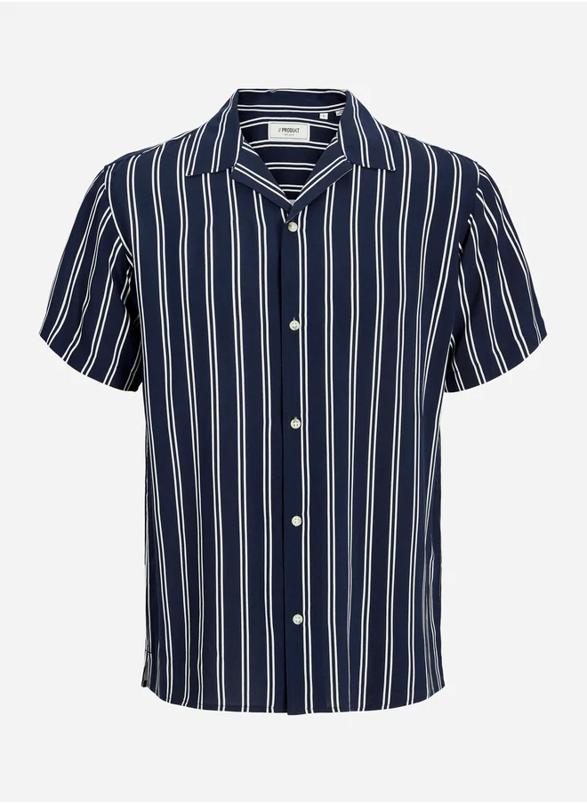 برودكت Produkt Mens Navy Blue Striped Button-Down Shirt