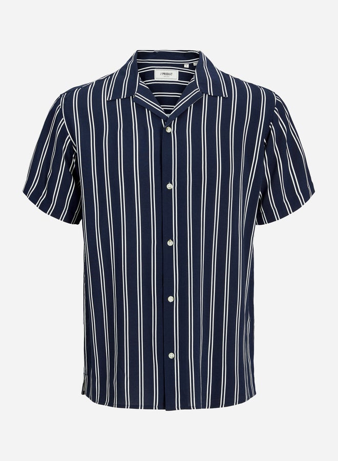 برودكت قميص رجالي أزرق داكن مخطط بأزرار