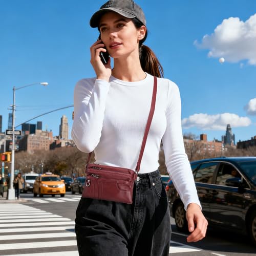 MINICAT Treble Pockets Small Crossbody Purse Cell Phone Purse Shoulder Bags for Women Cross Body Bag for Woman(Dark Red Small) - Image 3