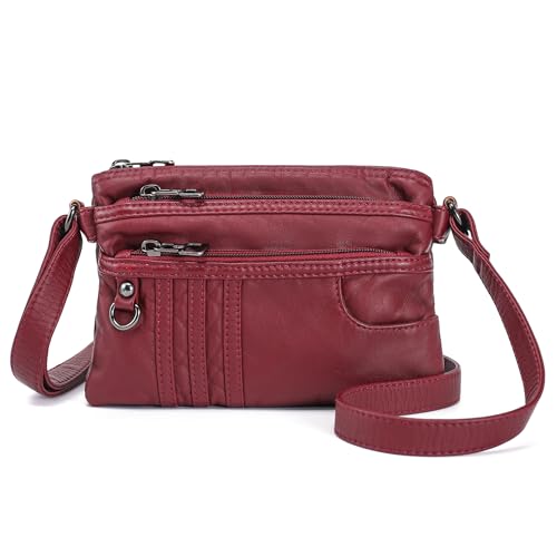MINICAT Treble Pockets Small Crossbody Purse Cell Phone Purse Shoulder Bags for Women Cross Body Bag for Woman(Dark Red Small) - Image 1