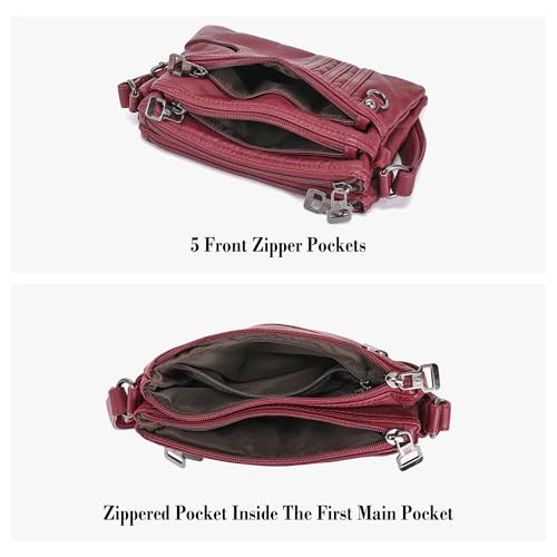 MINICAT Treble Pockets Small Crossbody Purse Cell Phone Purse Shoulder Bags for Women Cross Body Bag for Woman(Dark Red Small) - Image 4