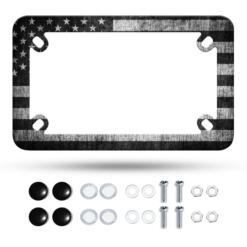 Omw2fyb Motorcycle Vintage Black White American Flag License Plate Frame Patriotic Stainless Steel Material Funny Motorbike License Plate Holder Rust Proof Weather Proof Motorcycle Accessories 7 X 4 Inch - Image 3