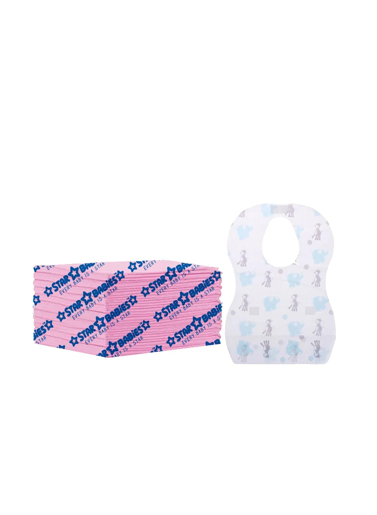 Star Babies Disposable Combo pack -Disposable Bibs pack of 5 with Changing Mat 12pcs-Elephant