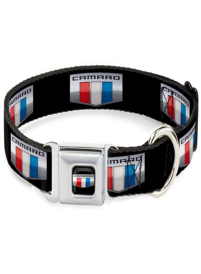 Buckle Down Buckle-Down Seatbelt Buckle Dog Collar - CAMARO Six Badge Black/Silver/Red/White/Blue - 1" Wide - Fits 15-26" Neck - Large - Image 1