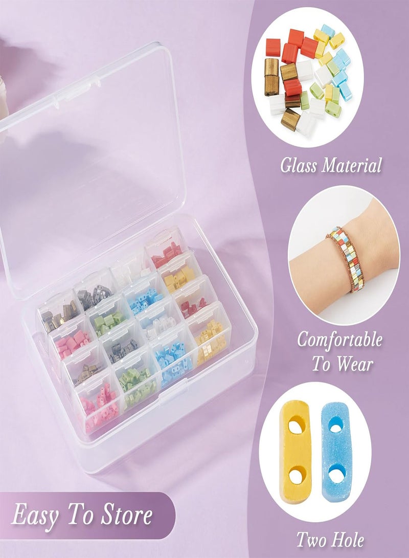 GGOOT Pandahall 560Pcs Glass Seed Beads 2 Hole Tila Beads Square Spacer Beads Lustered Rectangle Flat Beads for Bracelet Necklace Jewelry Making  - Image 2