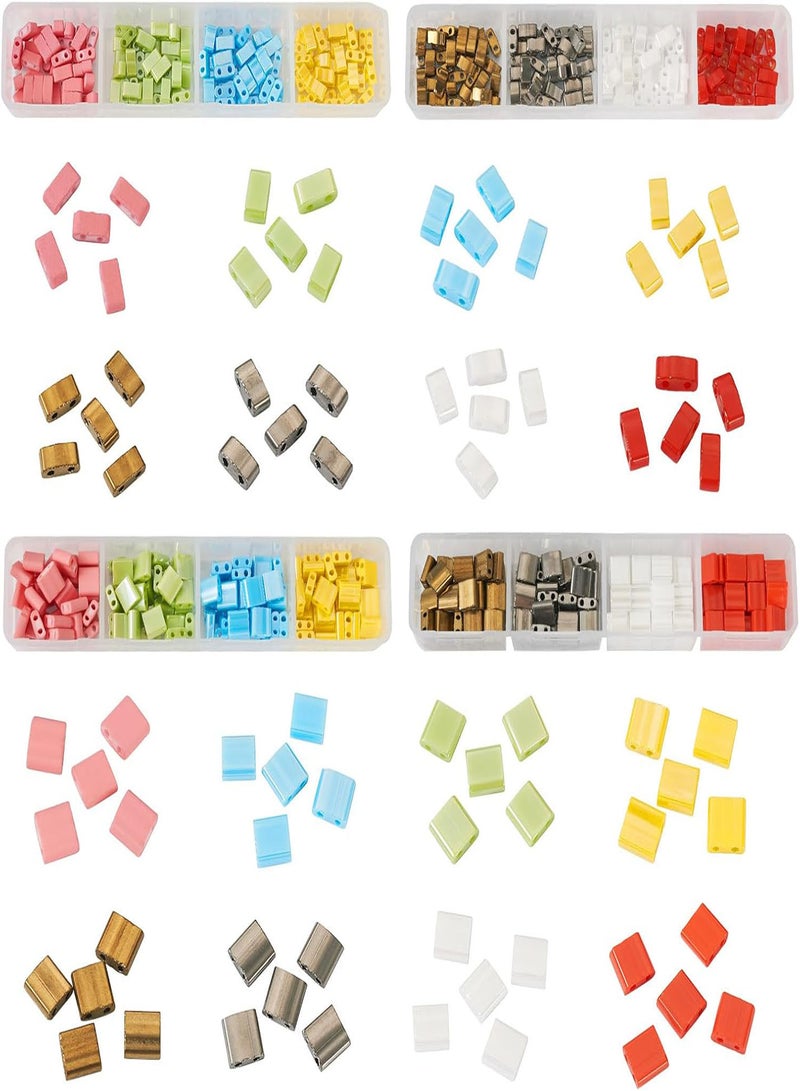 GGOOT Pandahall 560Pcs Glass Seed Beads 2 Hole Tila Beads Square Spacer Beads Lustered Rectangle Flat Beads for Bracelet Necklace Jewelry Making  - Image 1