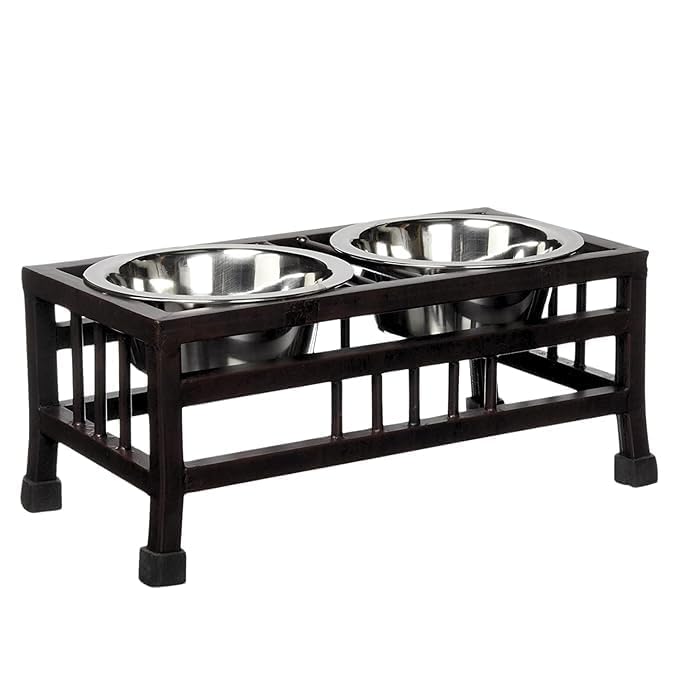 RoverPets Pet Feeder for Dogs & Cats | Dog Bowl Stand for Large Dogs | Stainless Steel Food & Water Bowls with Iron Stand | Dog Bowls Small Size | Medium (350ml x 2 Bowl) - Image 1