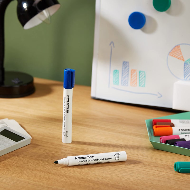 STAEDTLER 351 WP8 Lumocolor Whiteboard Marker Bullet Tip - Assorted Colours (Pack of 8) - Image 2