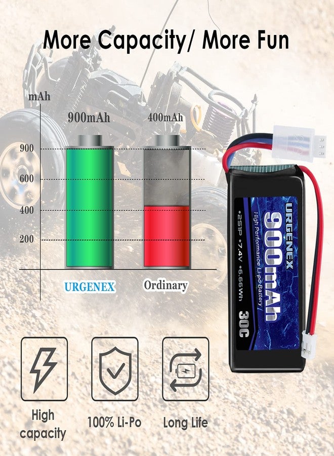URGENEX SCX24 lipo 7.4V Lipos 2S 30C 900mAh Rechargeable lipo with PH2.0 Plug Compatible with Most 1/10, 1/16, 1/18, 1/24 Scale RC Cars Trucks - Image 4