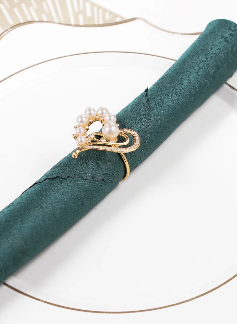 RARELY Set of 6 Gold Heart-Shaped Peral Metal Napkin Rings  - Image 4