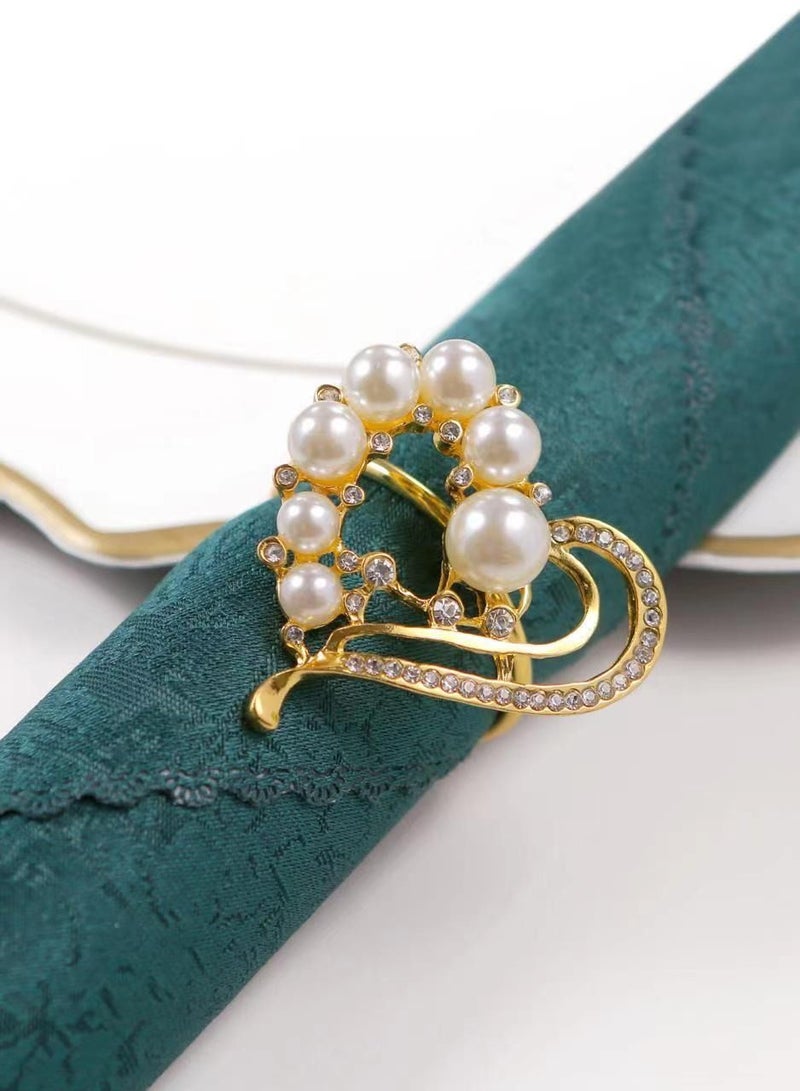 RARELY Set of 6 Gold Heart-Shaped Peral Metal Napkin Rings  - Image 3
