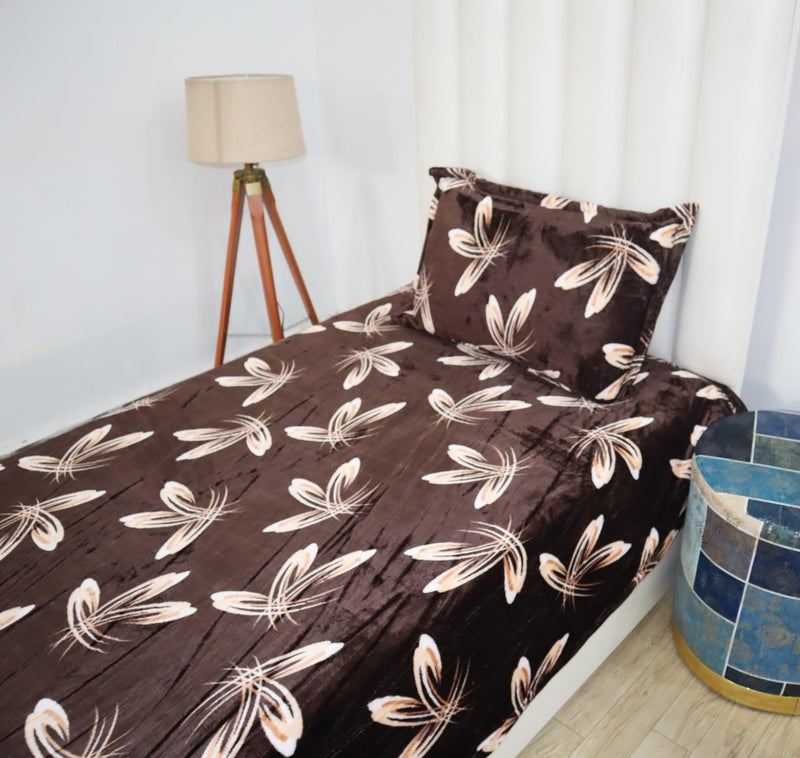 RD TREND 190 Gsm Flannel Warm Bedsheets 210 TC For Winter Single Flat Size (60X90 Inches) With 1 Pillow Cove Size (18X28 Inches) Colour Coffee Flower - Image 4