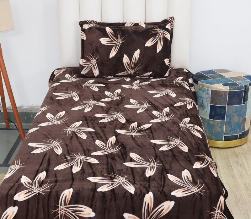 RD TREND 190 Gsm Flannel Warm Bedsheets 210 TC For Winter Single Flat Size (60X90 Inches) With 1 Pillow Cove Size (18X28 Inches) Colour Coffee Flower - Image 5