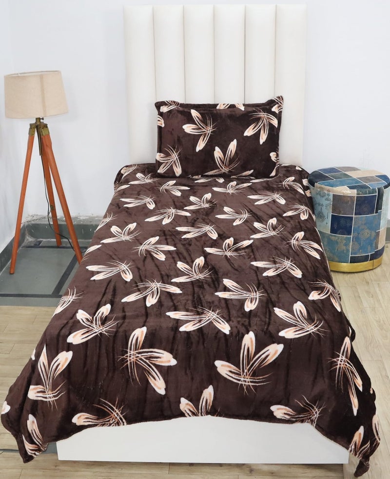 RD TREND 190 Gsm Flannel Warm Bedsheets 210 TC For Winter Single Flat Size (60X90 Inches) With 1 Pillow Cove Size (18X28 Inches) Colour Coffee Flower - Image 3