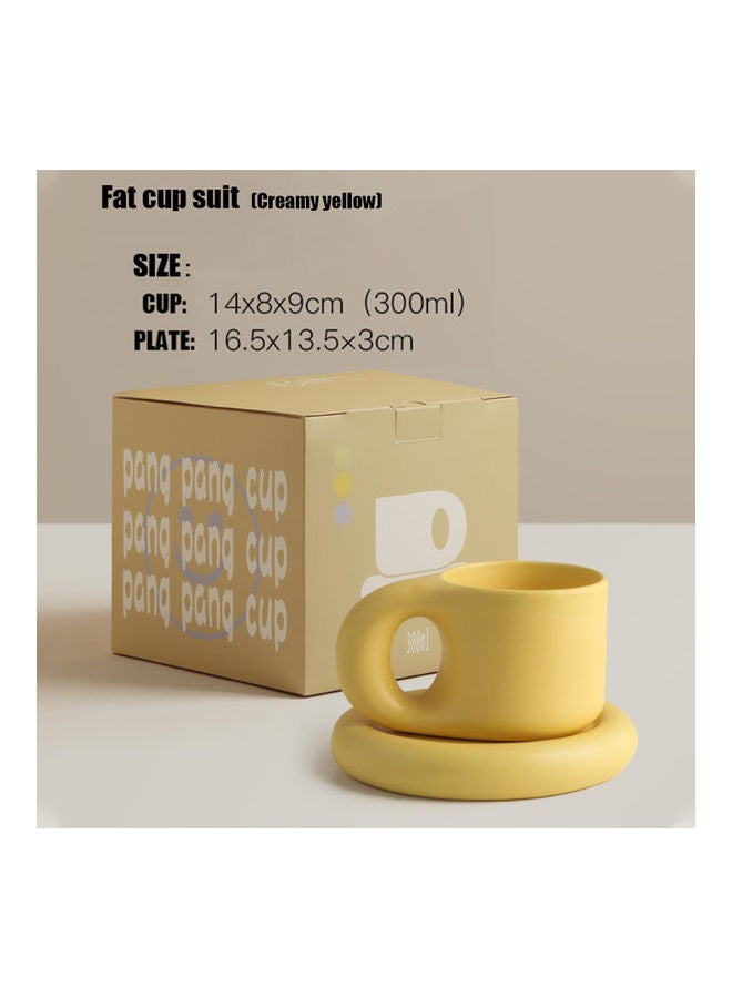 إسكدنيا مجموعة فنجان قهوة مع صحن من السيراميك مكونة من قطعتين أصفر 14x8x9سم