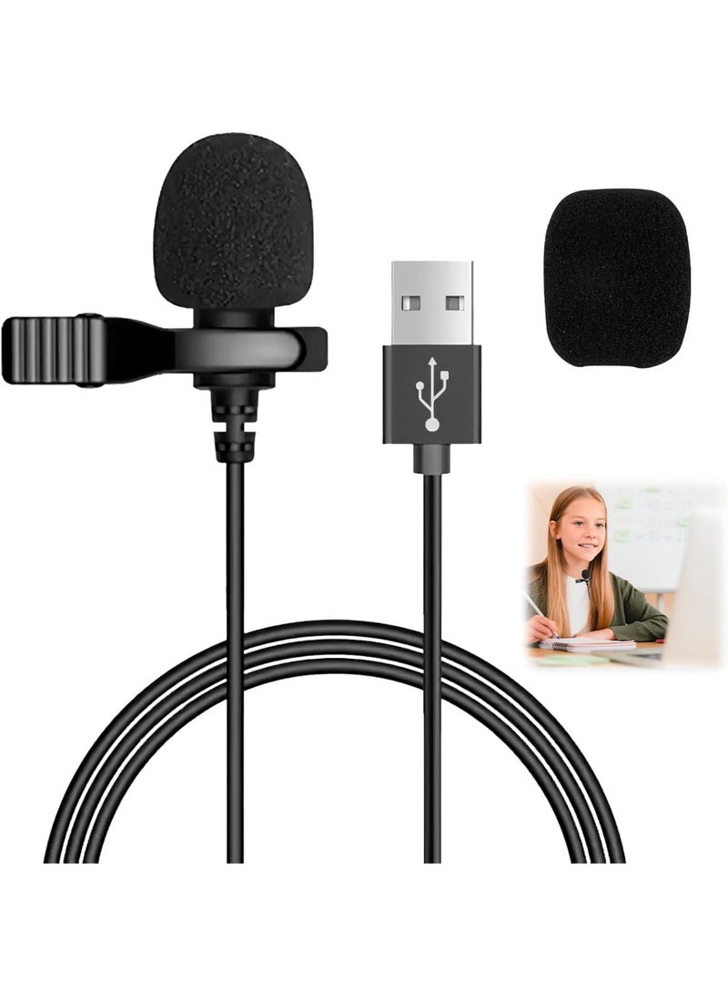 ميكروفون لافالير USB كليب أون – ميكروفون سلكي صغير متعدد الاتجاهات بطول 2 متر لأجهزة الكمبيوتر والاجتماعات والتسجيل - Image 1