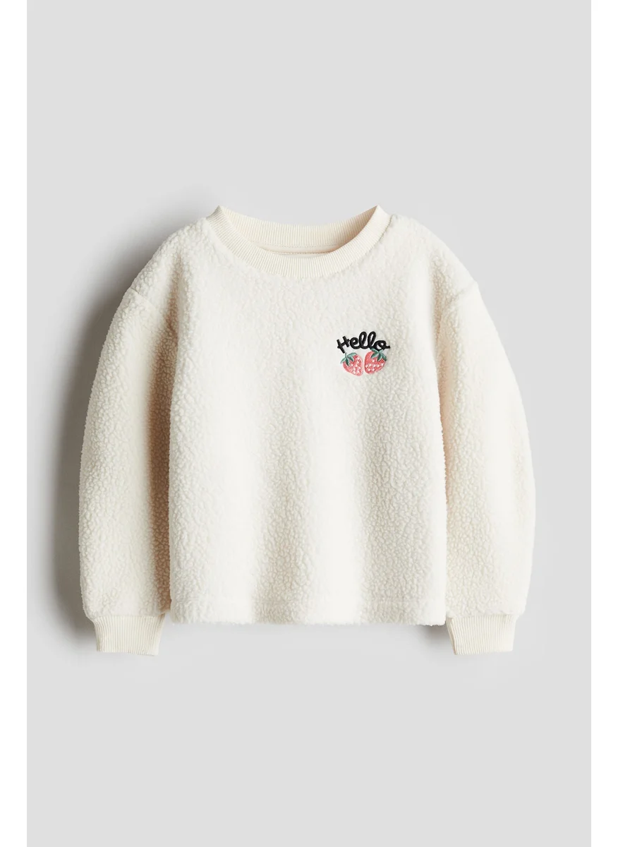 H&M Embroidered Teddy Sweatshirt