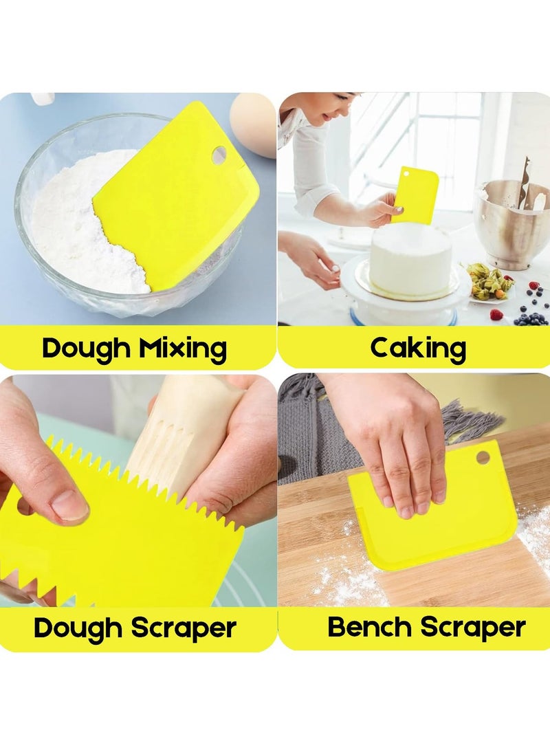 Cake Scraper Decorating Comb, Flexible Plastic Dough Scraper for Bread Making, Reusable Pastry Pizza Dough Cutting Tool for Baked Cake Edge Stripe Decoration (Yellow) - Image 3