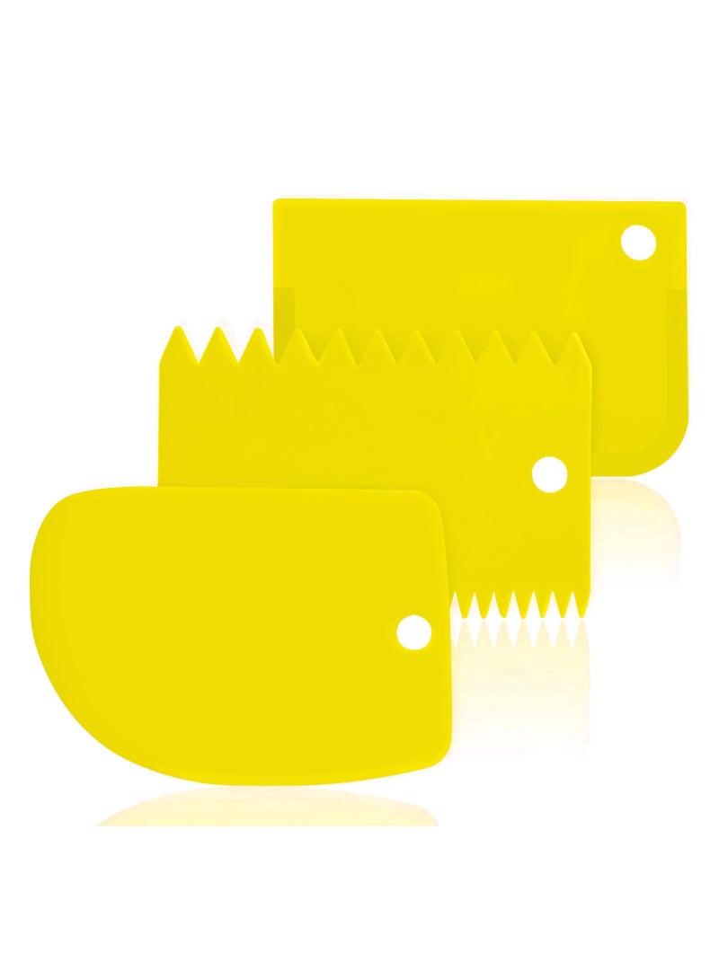 Cake Scraper Decorating Comb, Flexible Plastic Dough Scraper for Bread Making, Reusable Pastry Pizza Dough Cutting Tool for Baked Cake Edge Stripe Decoration (Yellow) - Image 1