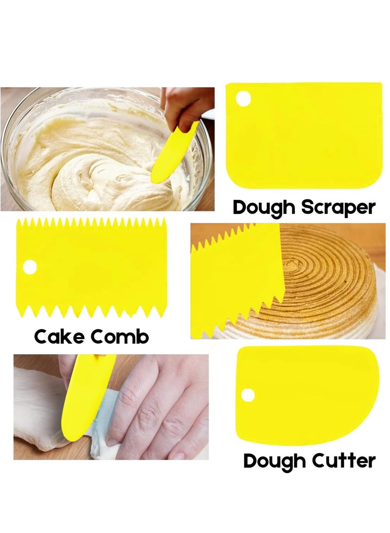 Cake Scraper Decorating Comb, Flexible Plastic Dough Scraper for Bread Making, Reusable Pastry Pizza Dough Cutting Tool for Baked Cake Edge Stripe Decoration (Yellow) - Image 5