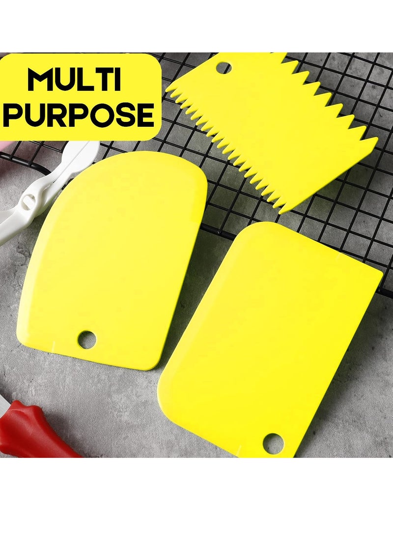 Cake Scraper Decorating Comb, Flexible Plastic Dough Scraper for Bread Making, Reusable Pastry Pizza Dough Cutting Tool for Baked Cake Edge Stripe Decoration (Yellow) - Image 2