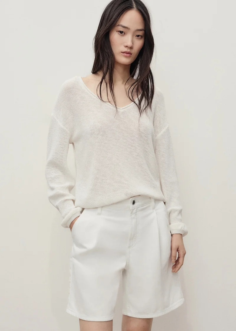 مانجو Mid-rise denim bermuda shorts with pleats