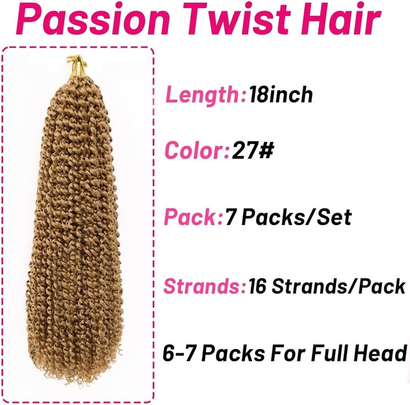 Dorsanee Honey Blonde Passion Twist Hair 18 Inch 7 Packs Water Wave Crochet Hair Long Bohemian Curly Braiding Hair for Butterfly Locs, Faux Locs, Boho Style Spring Twist Crochet Braids (27#) - Image 4