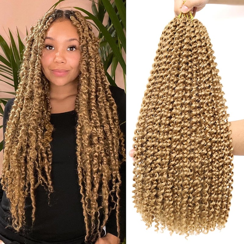 Dorsanee Honey Blonde Passion Twist Hair 18 Inch 7 Packs Water Wave Crochet Hair Long Bohemian Curly Braiding Hair for Butterfly Locs, Faux Locs, Boho Style Spring Twist Crochet Braids (27#) - Image 1