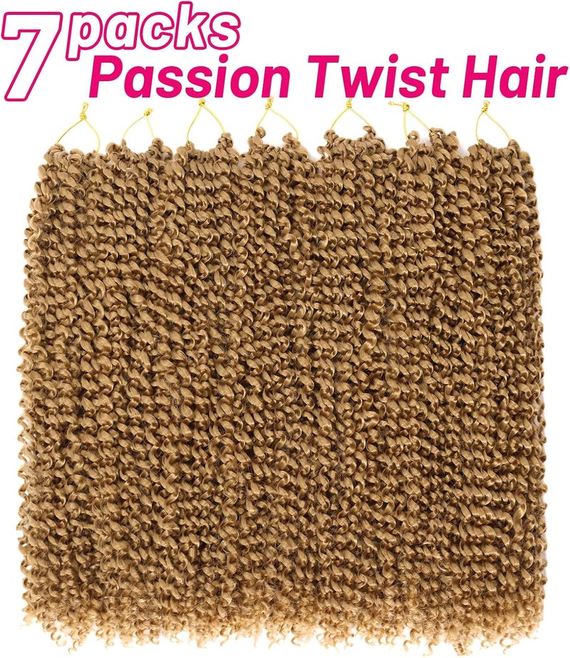 Dorsanee Honey Blonde Passion Twist Hair 18 Inch 7 Packs Water Wave Crochet Hair Long Bohemian Curly Braiding Hair for Butterfly Locs, Faux Locs, Boho Style Spring Twist Crochet Braids (27#) - Image 2