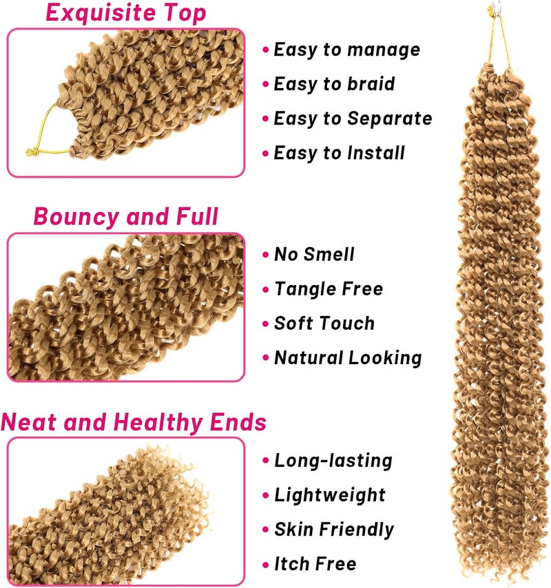 Dorsanee Honey Blonde Passion Twist Hair 18 Inch 7 Packs Water Wave Crochet Hair Long Bohemian Curly Braiding Hair for Butterfly Locs, Faux Locs, Boho Style Spring Twist Crochet Braids (27#) - Image 5