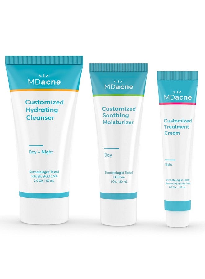 MDacne مجموعة علاج حب الشباب بخطوات 3 مع كريم بنزويل بيروكسايد 2.5% وغسول حمض الساليسيليك ومرطب النياسيناميد مجموعة طبية نباتية لحب الشباب للبالغين والمراهقين مجموعة حب الشباب لمدة 30 يومًا - Image 1