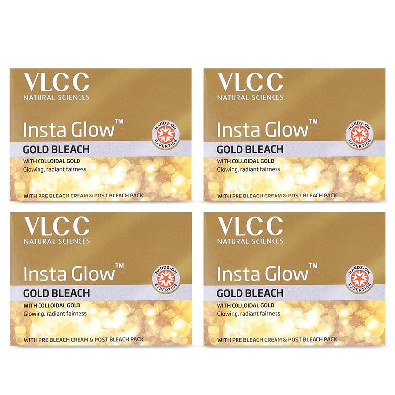 VLCC Insta Glow Gold Bleach 30g X 4 Pack of 4 With Colloidal Glow For Glowing Fairness Skin Brightening Bleach Perfect Skin Match Reduces Facial Hair Visibility Brightens Complexion - Image 1