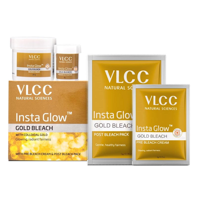 VLCC Insta Glow Gold Bleach 30g X 4 Pack of 4 With Colloidal Glow For Glowing Fairness Skin Brightening Bleach Perfect Skin Match Reduces Facial Hair Visibility Brightens Complexion - Image 2