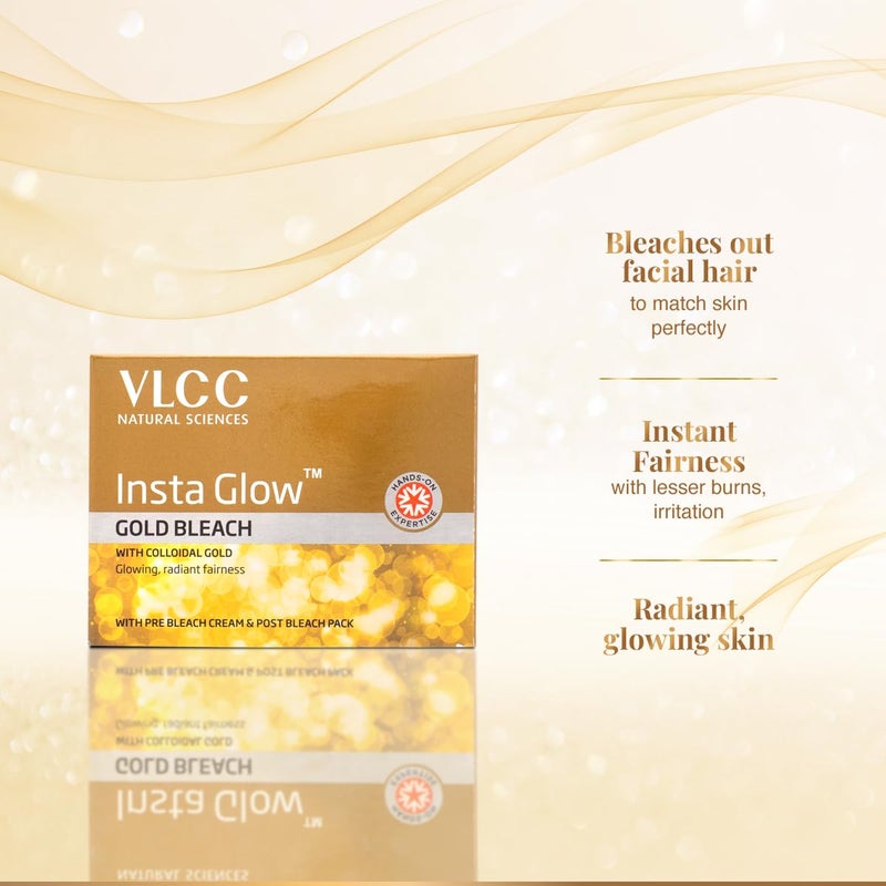 VLCC Insta Glow Gold Bleach 30g X 4 Pack of 4 With Colloidal Glow For Glowing Fairness Skin Brightening Bleach Perfect Skin Match Reduces Facial Hair Visibility Brightens Complexion - Image 5