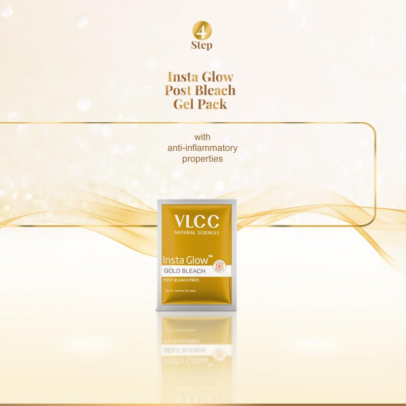 VLCC Insta Glow Gold Bleach 30g X 4 Pack of 4 With Colloidal Glow For Glowing Fairness Skin Brightening Bleach Perfect Skin Match Reduces Facial Hair Visibility Brightens Complexion - Image 4
